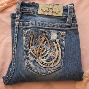 Miss Me Distressed Blue Jeans with Metallic Embellished Pocket